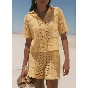 Mint Velvet Yellow Cotton Crochet Shirt
